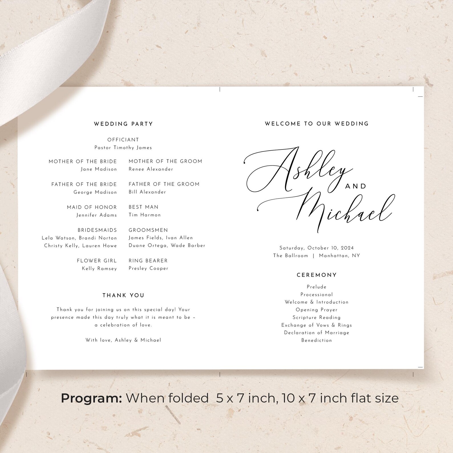 Modern Wedding Fan Program Template Timeline Program Instant Download ...