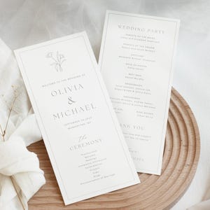 結婚式プログラム テンプレート デジタル ダウンロード ミニマリスト 文房具 編集可能 両面印刷可能 式次第 フローラル デザイン