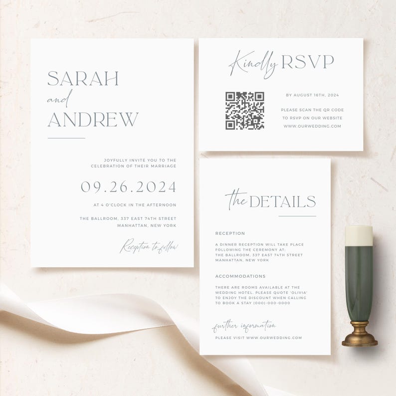 Printable details card from the minimalist wedding invitation set, perfect for stylish and stress-free planning.