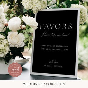 Wedding Favors Sign Printable Modern Wedding Sign Favors Table Template Instant Download Templett Black White Reception Decor Sign Thank You