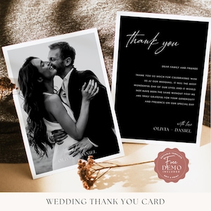 Hochzeit Dankeskarte Druckbare Vorlage Benutzerdefiniertes Foto Digitale Hochzeitsvorlage Bearbeitbar Schwarz Weiß Modern Elegant Sofortiger Download DIY