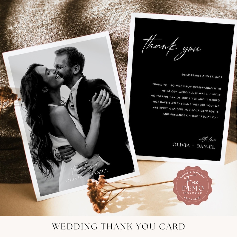 Wedding Thank You Card Printable Template Custom Photo Digital Wedding ...