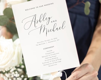 Modern Wedding Fan Program Template Timeline Program Instant Download Editable & Printable Wedding Ceremony Programs Wedding Program Fans