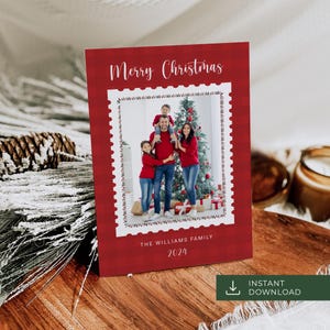 Modèle de carte de Noël Carte de vœux personnalisable en téléchargement numérique Photo de famille modifiable Joyeux Noël Templett DIY voeux instantané