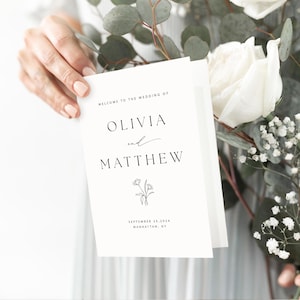 DIY wedding ceremony program – a beautiful foldable wedding program template with a simple and modern design. Instantly downloadable and easy to print at home or with a professional printer.