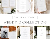Wedding Stationery Bundle DIY Invitation Elegant Suite Minimalist Design Floral Template Customizable Set RSVP Menu Card Save Date Thank You