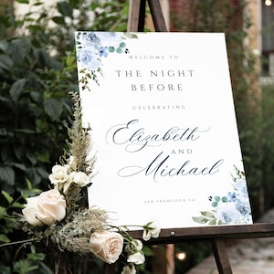 Rehearsal Dinner Welcome Sign Template The Night Before Editable Dusty Blue Floral Wedding  Welcome Sign Printable DIY Welcome Sign