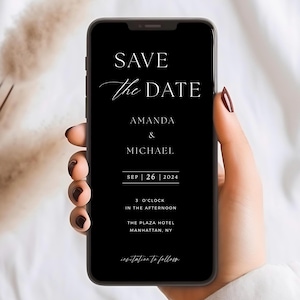 Minimal Save the Date E-invite Template Digital Invite Schwarz Minimalistisches elektronisches Save the Date bearbeitbare Vorlage Sofort-Download