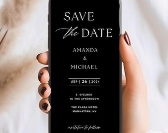Minimal Save the Date E-invite Template Digital Invite Black Minimalist Electronic Save the Date Editable Template Instant Download