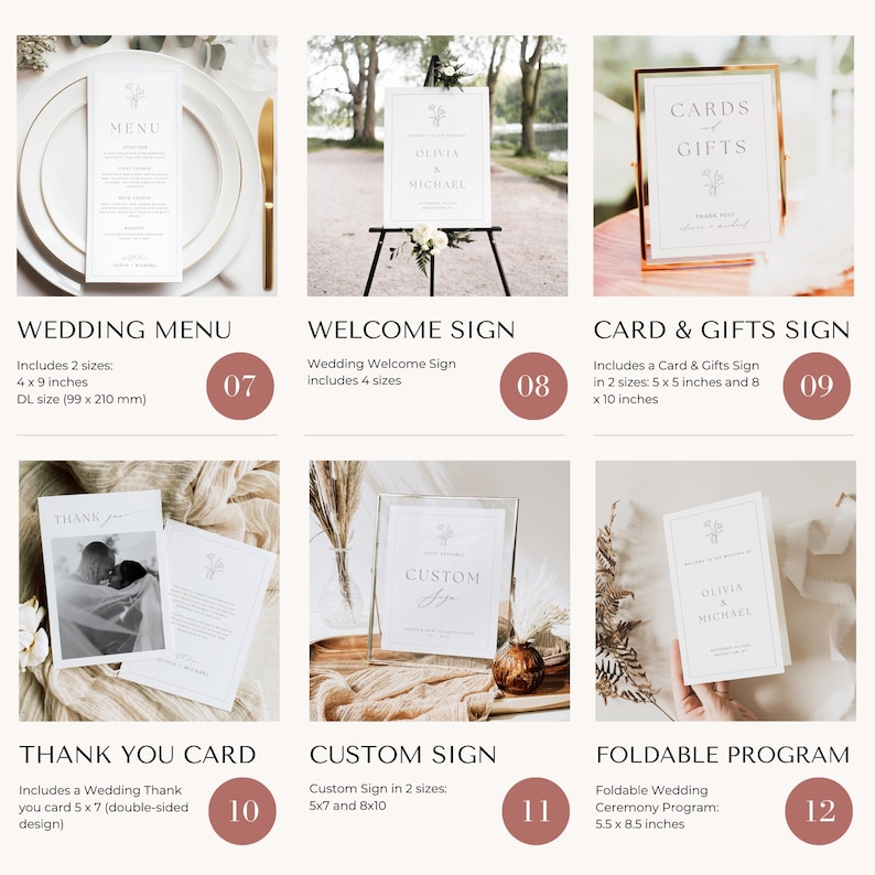 Wedding Planning Kit Elegant Suite Minimalist Design Floral Template Customizable Set RSVP Menu Card Save Date Thank You DIY Invitation Bundle