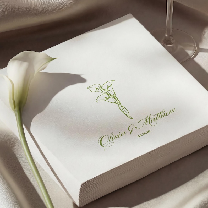 Custom Wedding Napkins Personalized Calla Lily Cocktail Napkins With ...