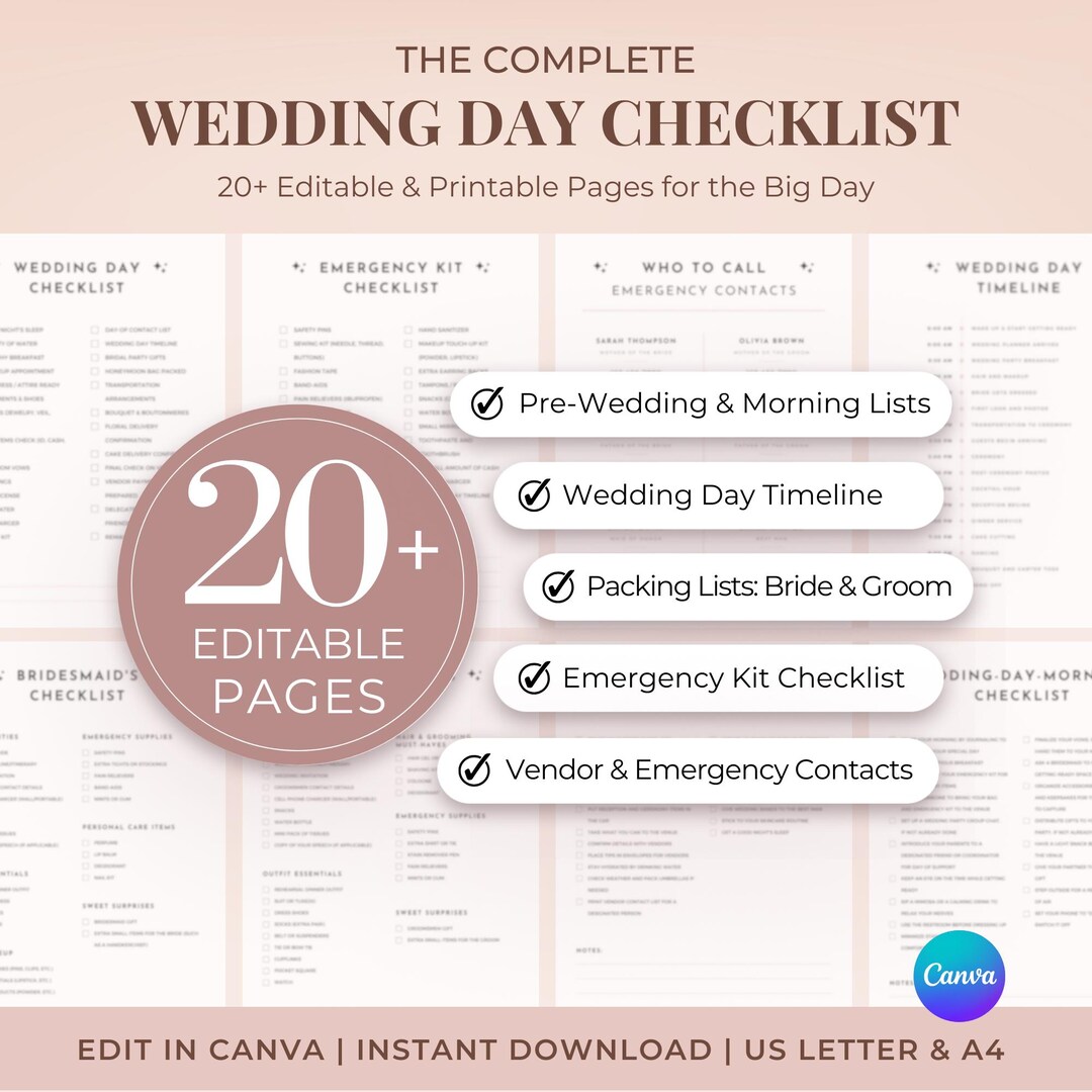 Wedding Day Checklist Printable Wedding Planner Template Wedding