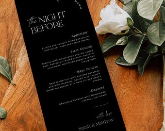 Repetitie diner menusjabloon bruiloft menu minimalistische bruiloft sjabloon Instant Download afdrukbare zwart wit moderne DIY briefpapier partij