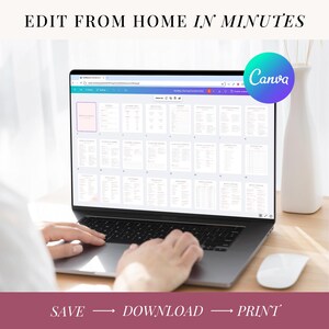 Puede incluir: Una persona est&aacute; usando una computadora port&aacute;til para editar un documento. La pantalla de la computadora port&aacute;til muestra un documento con varias p&aacute;ginas. El documento se titula "Wedding Planning Checklist & Guide". El texto en la pantalla dice "Edit from home in minutes". La computadora port&aacute;til est&aacute; sobre un escritorio de madera. La imagen tambi&eacute;n muestra un jarr&oacute;n blanco con una planta y un rat&oacute;n blanco.