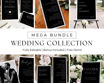 Black and White Wedding Collection Template for Wedding Program Wedding Bundle Minimal Wedding Invite Customizable Wedding Stationery