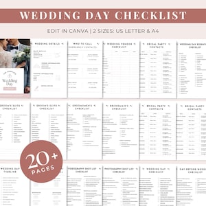 Wedding Day Checklist Printable Wedding Planner Template Wedding Organization Guide Bride Planning Kit DIY Timeline Vendor Contact List