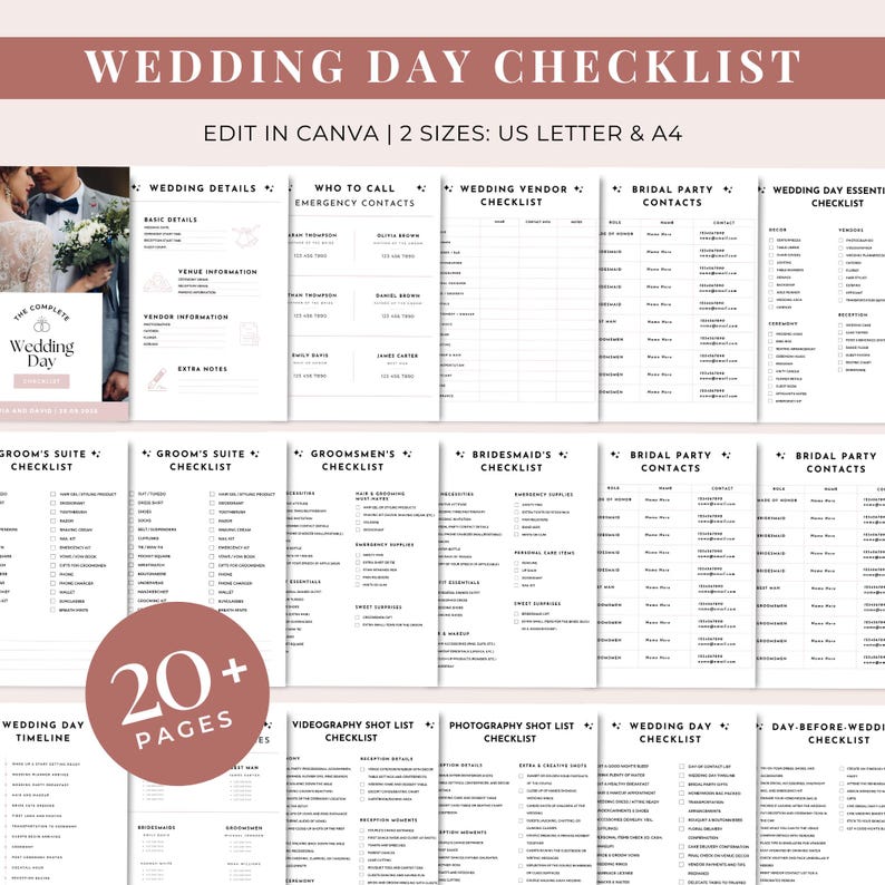 Wedding Checklist Wedding Planner Wedding Day Checklist Printable Wedding Checklist Editable Wedding Checklist Digital Wedding Planner Wedding Organizer Canva Wedding Template Wedding Planning Printables Bride Checklist