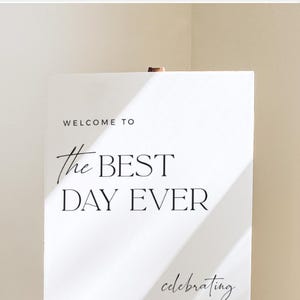 Instant Download Wedding Welcome Sign Template Best Day Ever Personalized Couple Names Minimalist Decor DIY Bride Black White Modern Signage Printable