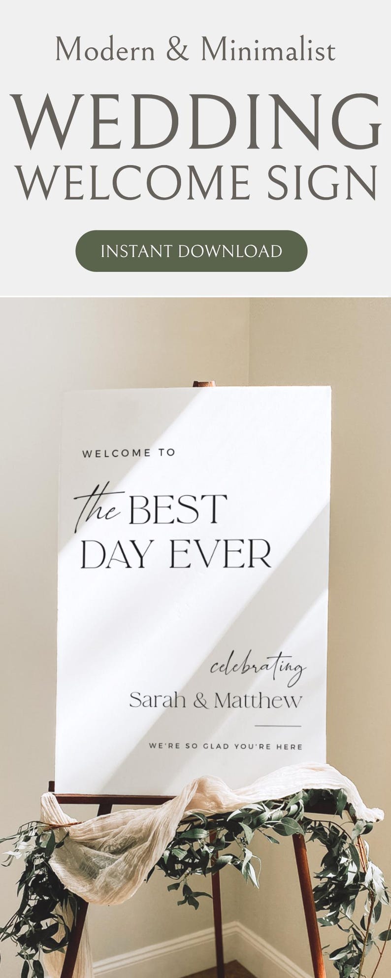 Instant Download Wedding Welcome Sign Template Best Day Ever Personalized Couple Names Minimalist Decor DIY Bride Black White Modern Signage Printable