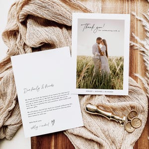 Carte de remerciement pour mariage moderne Modèle de carte de remerciement pour mariage minimaliste avec photo Carte de remerciement imprimable Modèle moderne modifiable