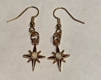 Gold star with faux opal earrings, dangle earrings, handcrafted jewelry, Mother's Day gifts, birthday, statement jewelry,