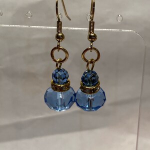 Blue bead drop earrings, blue and rhinestone earrings, gifts for her, Birthday, Mother’s Day, handcrafted jewelry, elegant earrings
