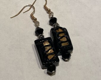 Black rectangle bead earrings, Statement jewelry, Unique Style, Chic Design, Artisan Crafted, gifts for her, Birthday, Mother’s Day,