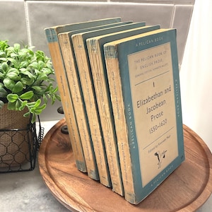 Rare, Vintage Full set of Pelican Books of English Prose 1-5, 1956, Pelican Books for decor