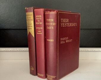 Vintage, antique, rustic red/burgundy & gold books for decor