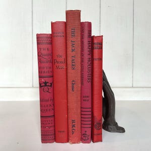 Red and black vintage book stack, Children’s room decor