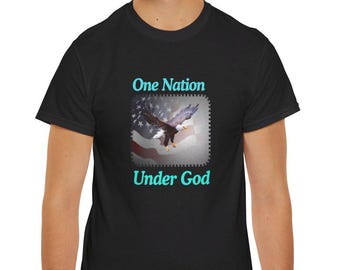 One Nation Under God Bless America USA United States Of America Red White Blue Bald Eagle National Bird Symbol Unisex Heavy Cotton Tee