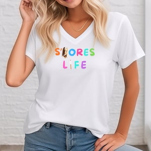 S&#39;Mores Life Smores Camping RV Recreation Fires Campfires Outdoors Cooking Roasting Marshmallows Unisex Jersey Short Sleeve Vneck V-Neck Tee