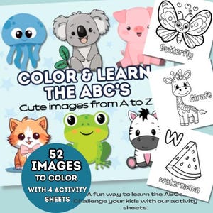 Digitales Malbuch mit Tieren zum Ausmalen, Malbuch, Malbuch für Kinder zum Ausdrucken