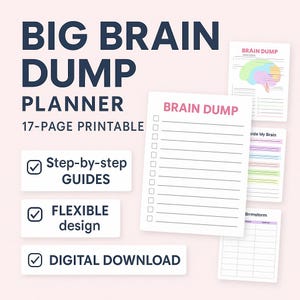 Brain Dump Planner | 17-Page Printable Mental Clarity Journal | Digital Download for Focus, Productivity & Organization | A5, Letter + More