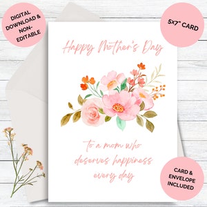 Tarjeta del Día de la Madre Digital, Tarjeta del Día de la Madre Flores, Tarjeta Simple del Día de la Madre Imprimible, Tarjeta de Felicitación del Día de la Madre, Descarga Instantánea, PDF