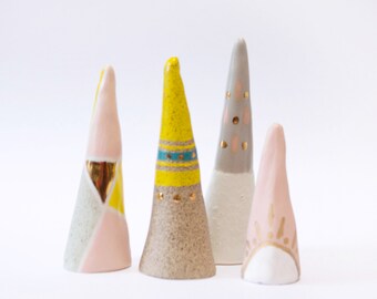 Gold Ring Cone, Ring Holder, Ceramic Ring Cone, Ring Tree, Jewelry Storage, Gift for her, Gift under 20