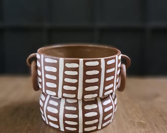 Handmade Ceramic Planter, African Pattern Plant Pot, Succulent & Herb Desk Decor