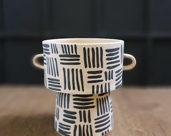 Black and White Pot, Handmade Pottery, Modern Planter, Succulent Pot, Desk Decor