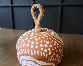 Handmade Terracotta Jar, African Motif Ceramic Canister, Spice Herb Storage