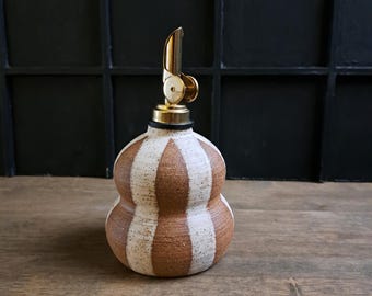 Rustic Modern Oil Cruet With White Stripes Handmade from Red Clay