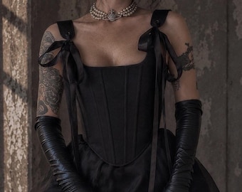 Handmade Renaissance Corset Top, Overbust Ren Faire Bodice with Ribbon Straps