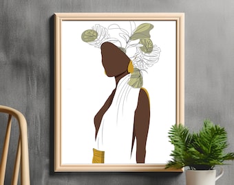Boho African American Woman Portrait Wall Art (Digital Download)