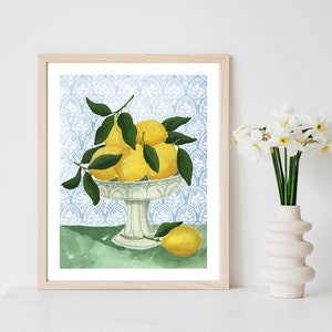 Lemons Print Lemon Art Print Watercolor Bowl of Lemons Kitchen Wall Decor Painting Art Print Food Citrus Fruit Painting Still Life Farmhouse