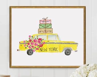 New York City Art, NYC Art, NYC Print, Taxi Art, Yellow Cab, Vintage Taxi, Vintage Cab, New York City Apartment Decor, New York Print