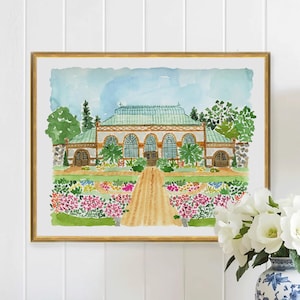 Biltmore Estate Conservatory Greenhouse Art Asheville North Carolina Art Print Biltmore Mansion Formal Garden Print Plant Flower Watercolor image 1