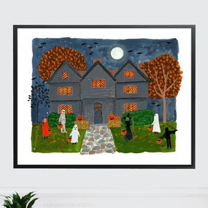 Halloween Art Print, Salem Witch House Art Print, Halloween Decor, Halloween Folk Art, Salem Art, Halloween Wall Art, Halloween Print