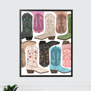 Western Art Print Cowgirl Boots Cowboy Painting Texas Art Vintage Floral Boots Nashville Style Decor Dorm Art Western Painting Poster