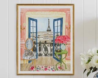 Cats in Paris Print, Eiffel Tower Art Print, Paris Art Print, Paris Poster, Paris Travel Art, Travel Wall Art, Paris Art, Paris Painting