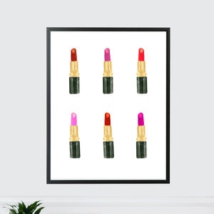 Fashion Lipstick Makeup Make-up Style Black White Pink Red French Girl Paris Teen Bathroom Print Wall Art Decor Girls Room Watercolor