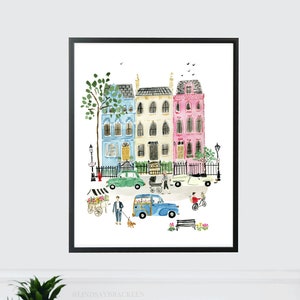 London Art Print, London Wall Decor, London Wall Art, London Illustration, London Street Scene Art, London Neighborhood Art Print